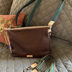Consuela Brown Leather Crossbody Bag with Two Striped Straps